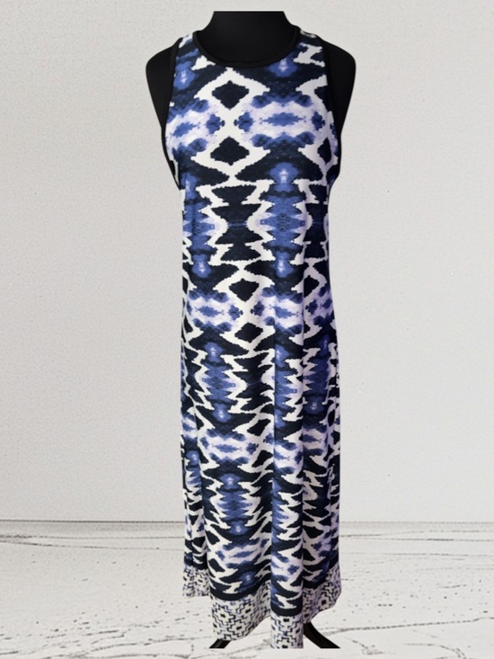 Ninety Dresses & Skirts - Ninety Blue, Black & White Abstract Print Maxi Dress, P2P:18-19.5”, L:57”